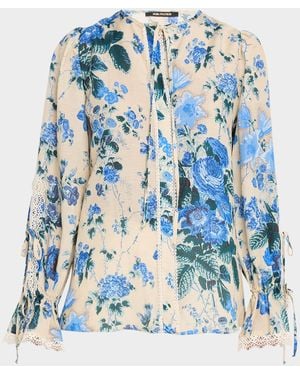 Kobi Halperin Daisy Lace Trim Long-Sleeve Blouse - Blue