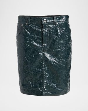 Marni Crinkled Faux-Leather Knee-Length Skirt - Green