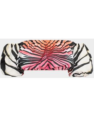 Roberto Cavalli Ray Of Paradise Off-The-Shoulder Puff-Sleeve Crop Top - Red