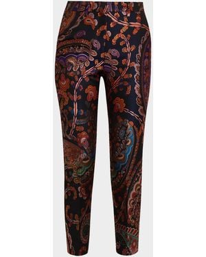 Etro Paisley Silk Brocade Slim-Fit Pants - Red