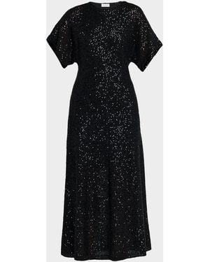 Brunello Cucinelli Sequin Linen-Cashmere Midi Dress - Black