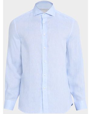 Brunello Cucinelli Linen Classic Fit Button-Down Shirt - Blue