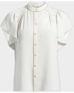 Ramy Brook Aurora Flutter-Sleeve Top - White