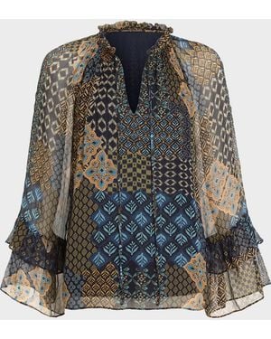 Ramy Brook Anya Raglan Geometric-Print Blouse - Multicolor