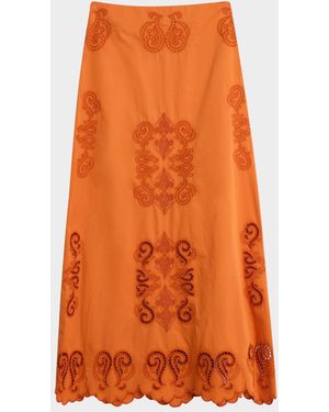 Figue Poppy Embroidered Maxi Skirt - Orange