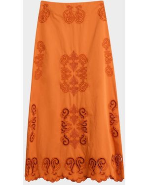 Figue Poppy Embroidered Maxi Skirt - Orange