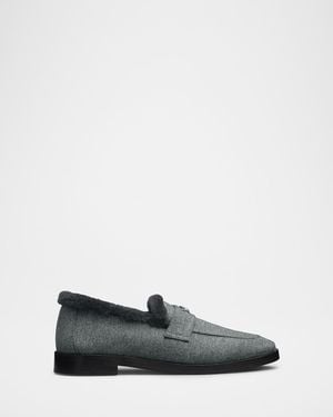 Bougeotte Aspen Flannel Shearling-Lined Loafers - White