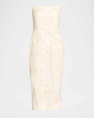 Veronica Beard Netia Strapless Embroidered Dress - Natural