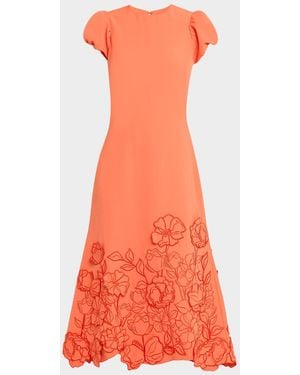 mestiza Perla Floral-Embroidered Midi Dress - Orange