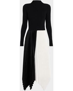 Tahari Elsa Colorblocked Pleated Asymmetric Midi-Dress - Black