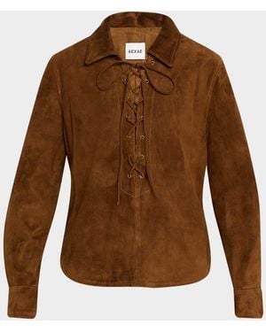 AEXAE Long-Sleeve Lace-Up Suede Top - Brown