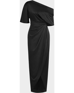 THEIA Rayna Draped One-Shoulder High-Low Gown - Black
