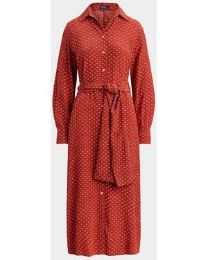 Polo Ralph Lauren Geometric Floral Print Midi Shirtdress - Red