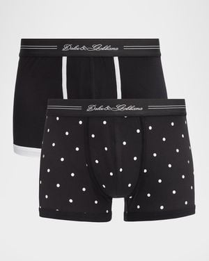Dolce & Gabbana Apos;S Mixed Solid And Polka Dot 2-Pack Boxer Briefs - Black