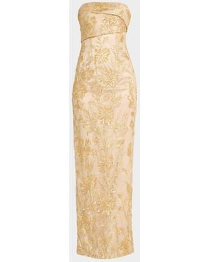 Rene Ruiz Embellished Floral Strapless Column Gown - Metallic