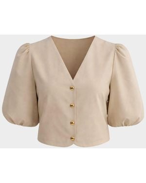 Lamarque Franka Leather Puff-Sleeve Jacket - Natural