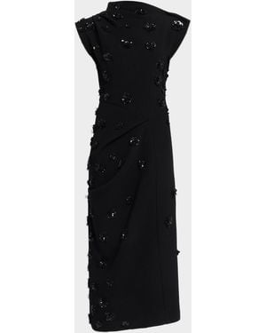Michael Kors Cap-Sleeve Floral Sequin Midi Dress - Black