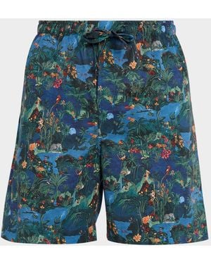 Derek Rose Apos;S Cotton Batiste Jungle Print Lounge Shorts - Blue