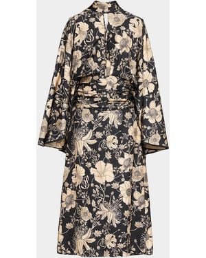 Johanna Ortiz Parajes Lejanos Floral Silk Crepe De Chine Cape Midi Dress - White