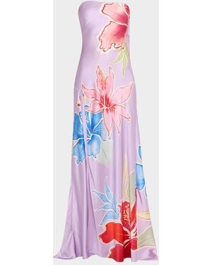 retroféte Tizzy Floral Strapless Silk Gown - White