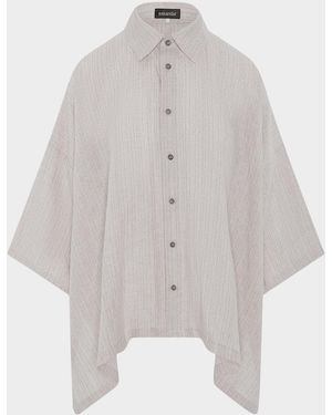 Eskandar Metallic Linen Dps Short Sleeve Shirt With Collar - White