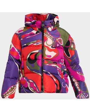 PUCCI Orchidee Print Puffer Jacket - Red