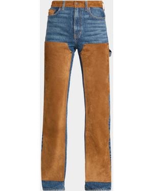 Veronica Beard Dylan High-Rise Suede-Panel Jeans - Blue