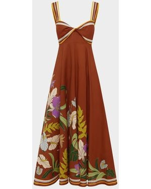 ALÉMAIS Alfie Twist Linen Midi Dress - Brown