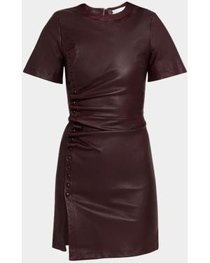 Rabanne Ruched Leather Short-Sleeve Mini Dress - Purple