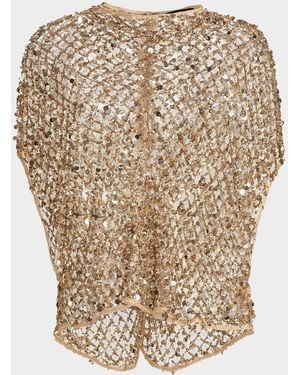 LAPOINTE Sequined Net Mesh Cape T-Shirt - Natural