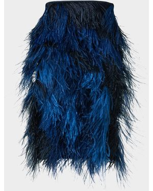 Akris Alysons Cyanotype Print Feather Pencil Skirt - Blue