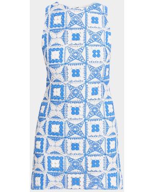 Alice + Olivia Clyde Geometric Crochet Mini Dress - Blue