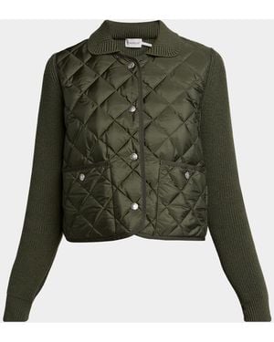 Moncler Diamond Quilted Padded Wool Cardigan - Green