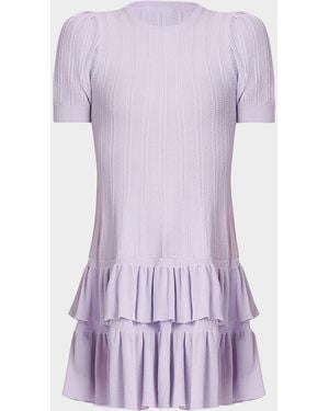 Shoshanna Sloan Pointelle Knit Ruffle Mini Dress - Purple