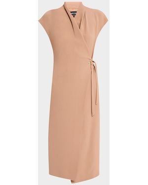 Giorgio Armani Cap-Sleeve Cupro Wrap Midi Dress - Multicolor