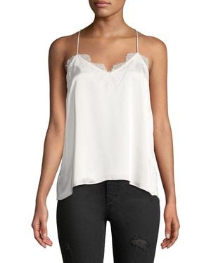 Cami NYC The Racer Silk Charmeuse Camisole W/ Lace - White