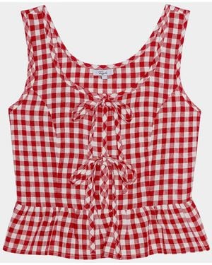 Rails Jonah Gingham Linen Tie-Front Top - Red