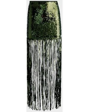 Alice + Olivia Kendra Sequin Fringe Maxi Skirt - Green