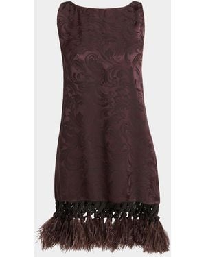 Etro Sleeveless Satin Jacquard Feather Tassel Mini Dress - Brown