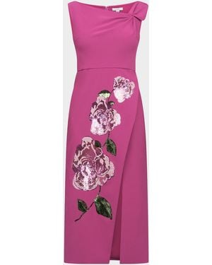 Kay Unger Maeta Asymmetric Sequin Foral Midi Dress - Pink