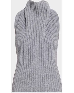 Victoria Beckham Sleeveless Draped Turtleneck Backless Sweater - Gray