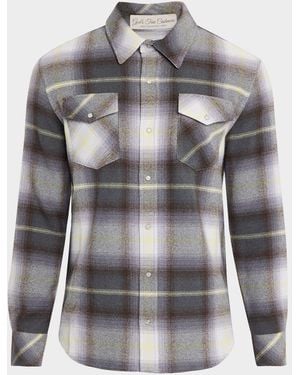 God & apos;s True Cashmere Apos;S Cashmere Degrade Plaid Two-Pocket Button-Down Shirt - Gray