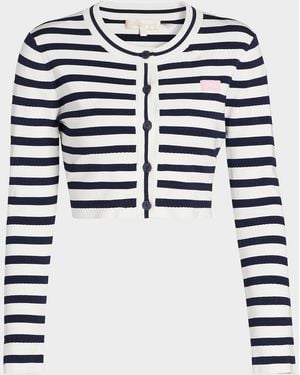 LoveShackFancy Avanette Striped Crop Cardigan - Blue