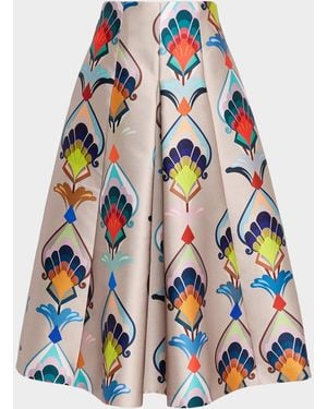 Maison Common Abstract-Print Mikado Pleated Midi Skirt - White