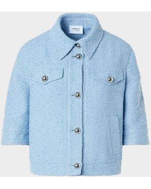 Akris Punto Summer Boucle Short-Sleeve Jean Jacket - Blue