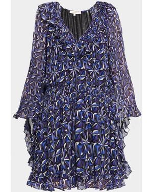 Ramy Brook Jasmina Ruffle-Trim Silk Mini Dress - Blue