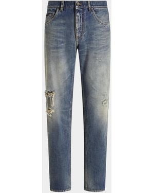 Dolce & Gabbana Apos;S Knee-Rip Straight-Leg Jeans - Blue