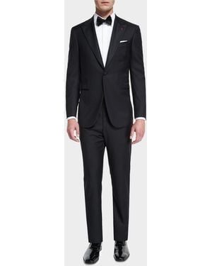 Isaia Satin Peak-lapel One-button Wool Tuxedo, Black