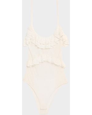 Ulla Johnson Bania Ruffled Pointelle Knit Bodysuit - Natural