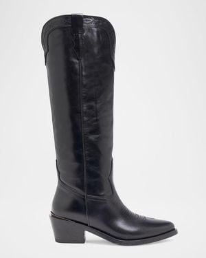 Partow Selena Calfskin Tall Western Boots - Black